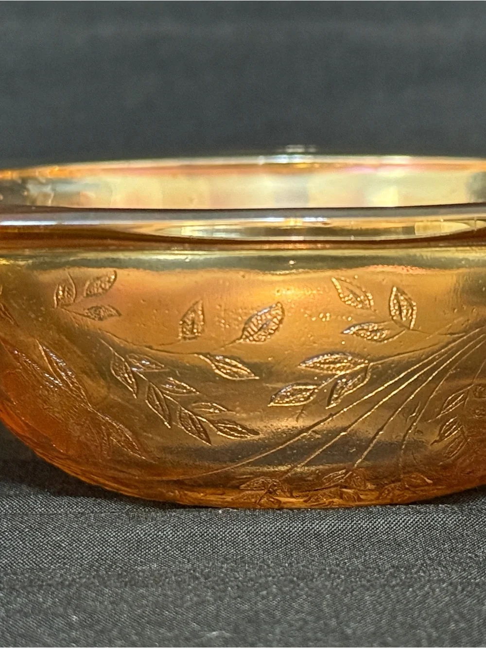 Amber Iridescent Glass Serving Bowls - Set of 3